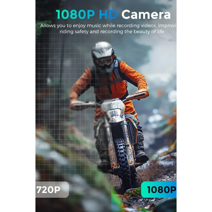 BUĞZ 1080P Video Kayıt Özellikli, Su Geçirmez ve Bluetooth 5.4 Motorcu Interkom Kulaklığı