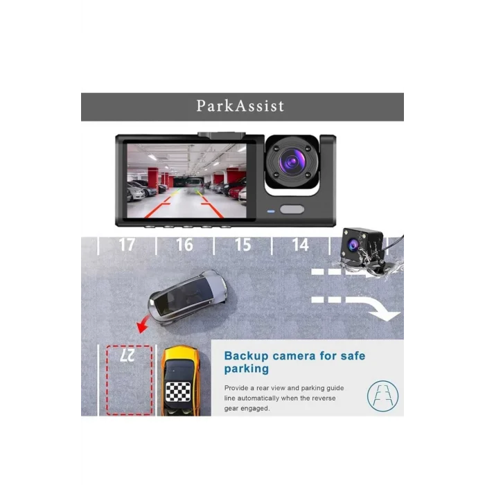  1080p Wifi Full Hd Araç Içi Kamera Arka Ön Iç Kayıt 3 Kamera Gece Görüşlü Gsensör Geniş Açı