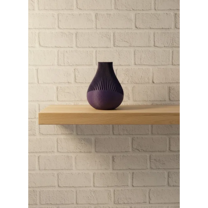 BUĞZ 11 cm Mor Minimal Çizgili Vazo Masa Üstü Şık Dekor Objesi