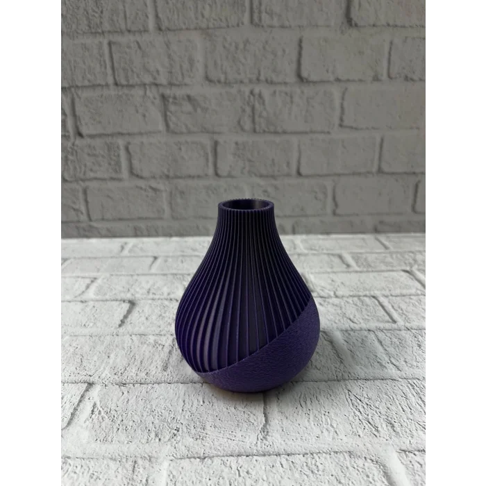 BUĞZ 11 cm Mor Minimal Çizgili Vazo Masa Üstü Şık Dekor Objesi