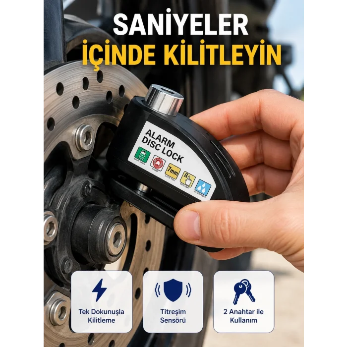 BUĞZ 110 dB Alarm Disk Kilidi Motosiklet Scooter Bisiklet Güvenlik Yeni Nesil