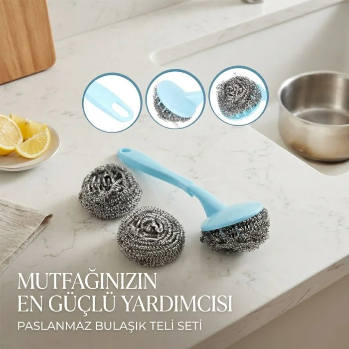 BUĞZ 12 Adet 3+1 Bulaşık Top Teli Uzun Saplı Bx40