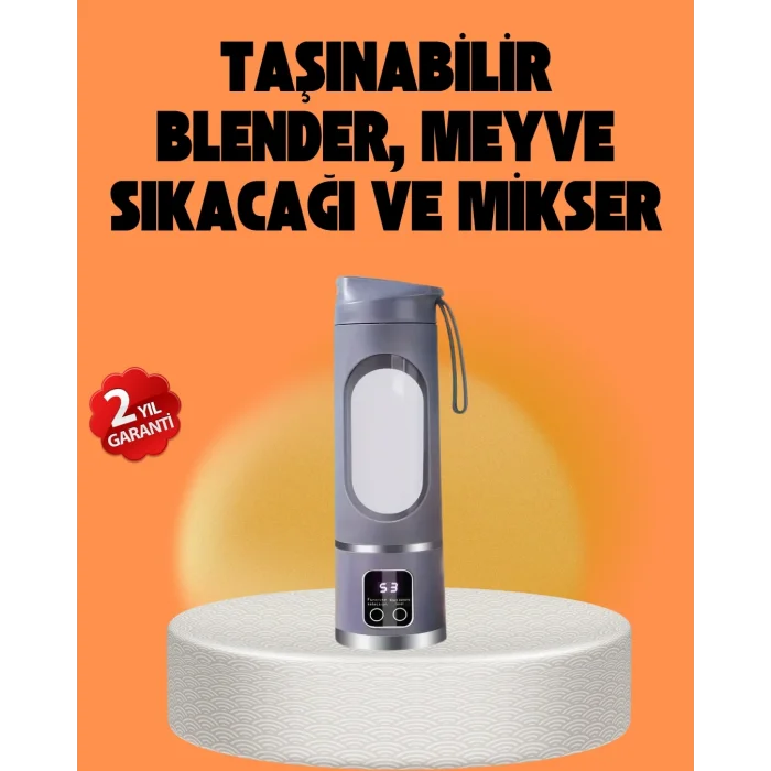 BUĞZ 12 Bıçaklı Şarjlı Meyve Sıkacağı – Tip-C Taşınabilir Blender 450 ml