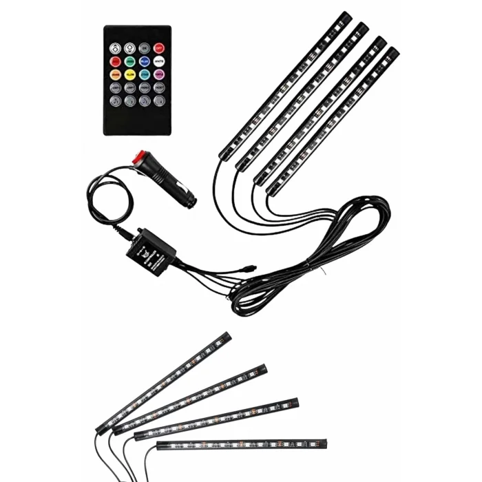  12 Ledli RGB Işıklı Araç Içi Ayak Altı Led Oto Ampul Kumandalı 7 Renk