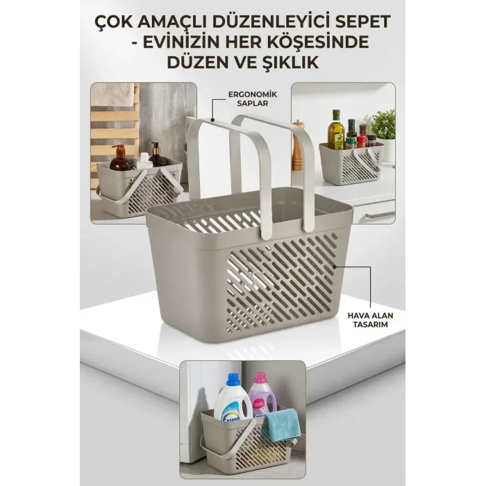 BUĞZ 12li Gri Çok Amaçlı Kulplu Sepet Mutfak Banyo Organizer Ekonomik Set