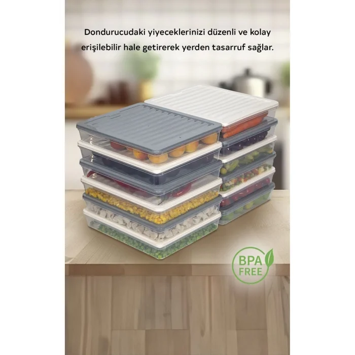  12li Renkli Buzdolabı Düzenleyici Buzluk Ve Mikrodalga Saklama Kabı 12X2400 ML