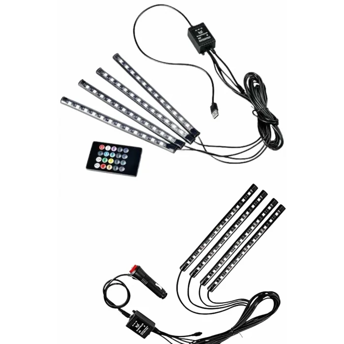  12Lİ Şerit Led Işık RGB Sese ve Müziğe Duyarlı Araç İçi Ayak Altı