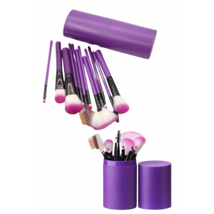  12 Parça Makyaj Fırça Seti Profesyonel Fondöten Allık Far Kontür Fırçası