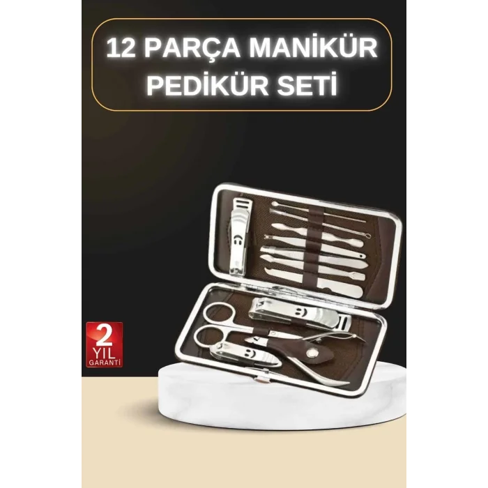  12 Parça Manikür Pedikür Seti Özel Deri Çanta El Ayak Bakımı Akne ve Sivilce Temizleme