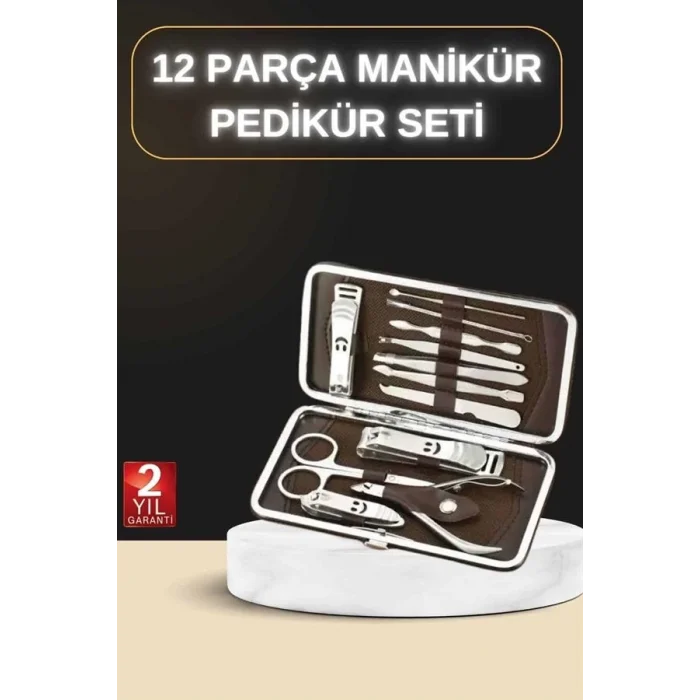  12 Parça Manikür Pedikür Seti Özel Deri Çanta El Ayak Bakımı Akne ve Sivilce Temizleme