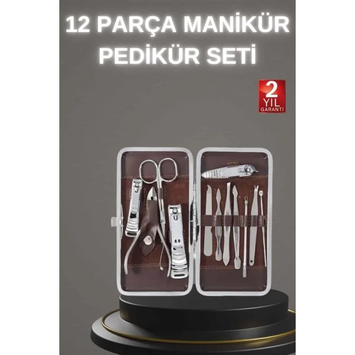  12 Parça Paslanmaz Çelik Kompakt ve Taşınabilir Manikür Makası Tırnak Makası