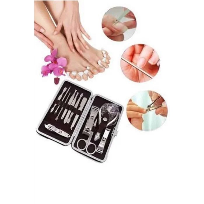  12 Parça Paslanmaz Çelik Kompakt ve Taşınabilir Manikür Makası Tırnak Makası
