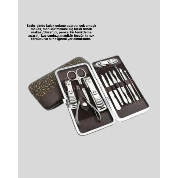 BUĞZ 12 Parçalık Özel Deri Çantalı Kişisel Bakım Seti - Lisinya