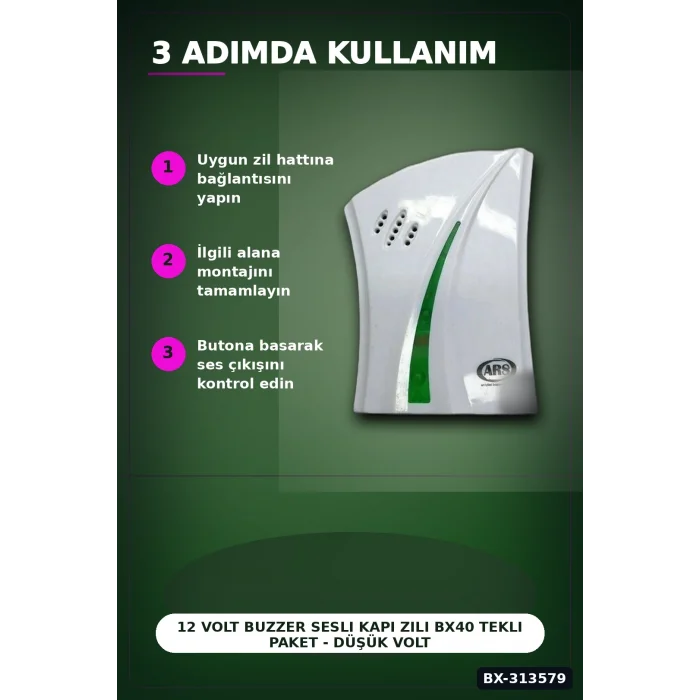 BUĞZ 12 Volt Buzzer Sesli Kapı Zili Bx40 Tekli Paket - Düşük Voltajlı Kapı Zili BX-313579