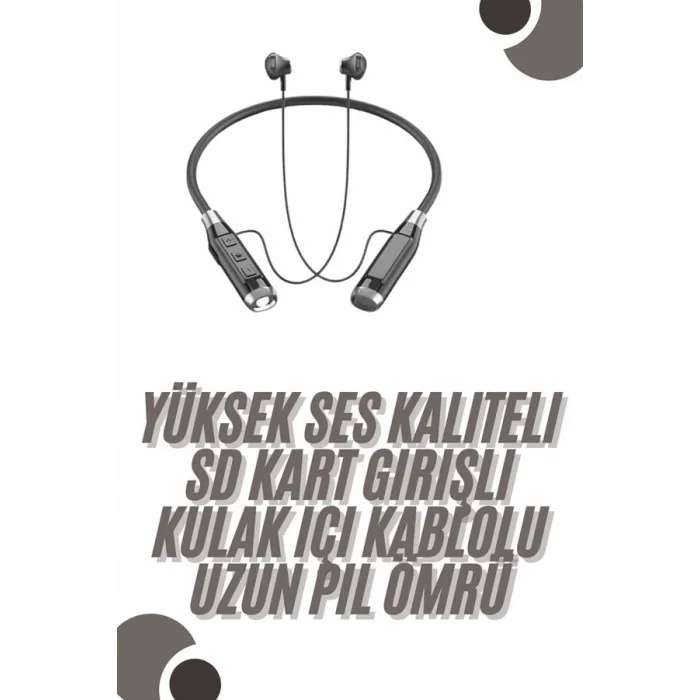  120 Saat Bluetooth Kulaklık Kablolu Boyun Askılı SD Kart Girişli ANC Özellikli