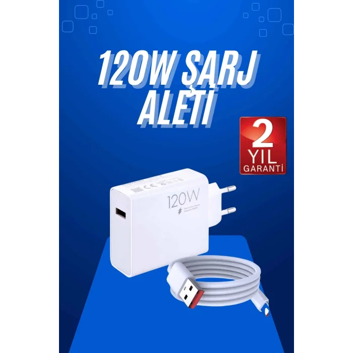 120 Watt Turbo Hızlı Şarj Aleti Seti Hızlı Şarj Adaptörü Beyaz