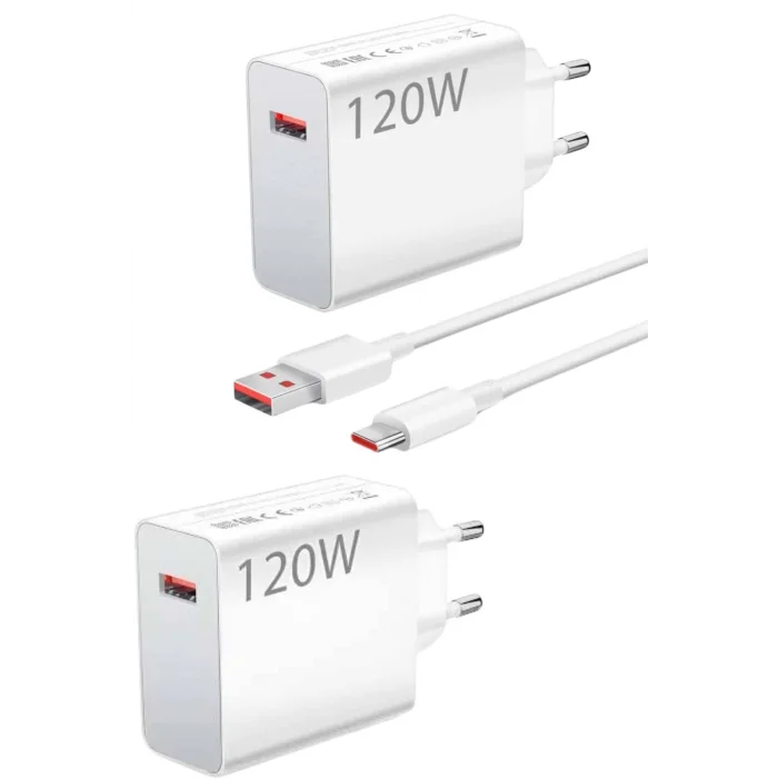 120 Watt Turbo Hızlı Şarj Aleti Seti Hızlı Şarj Adaptörü Beyaz