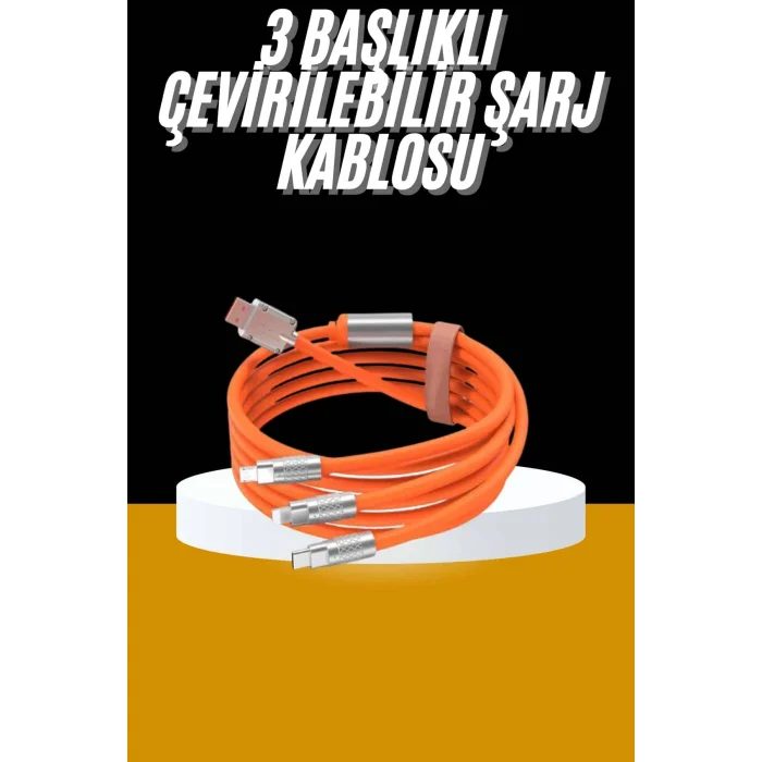 BUĞZ 120W 3 İn 1 Uyumlu Silikon Şarj Kablosu Hızlı Şarj Kablosu