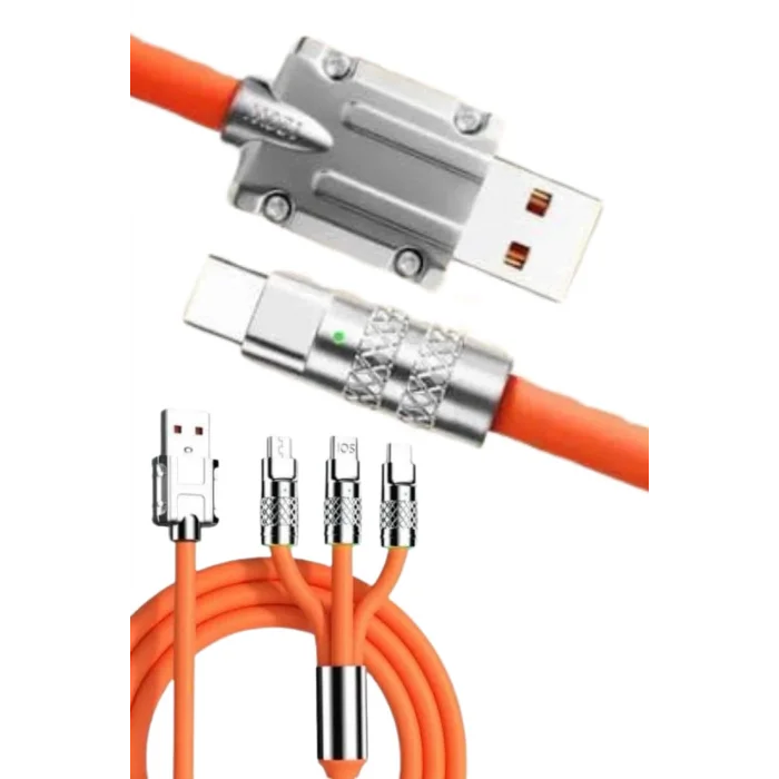 BUĞZ 120W 3 İn 1 Uyumlu Silikon Şarj Kablosu Hızlı Şarj Kablosu - BUĞZ