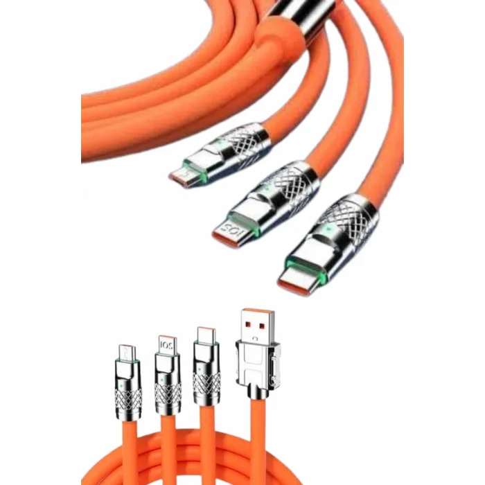 BUĞZ 120W Silikon Metal Uçlu LED Işıklı 3 In1 Şarj Kablosu 1.2m - BUĞZ