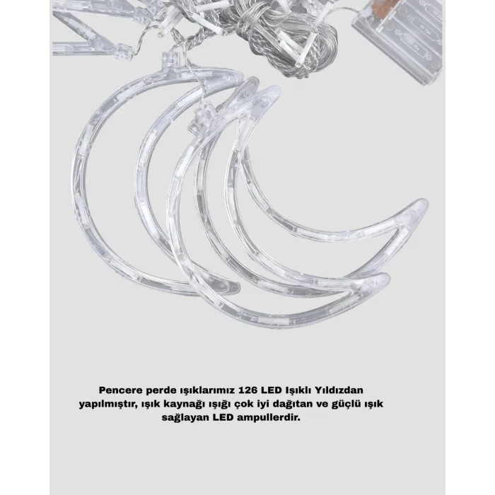 BUĞZ 126 LED’li Yıldız Ay Perde Işık Prizden Çalışan Dekoratif Aydınlatma