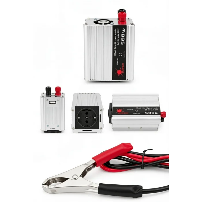 BUĞZ 500W 12V Akü Güç İnverteri 220V AC ve USB Çıkışlı Fanlı Dönüştürücü Araç ve Karavan Kullanımı