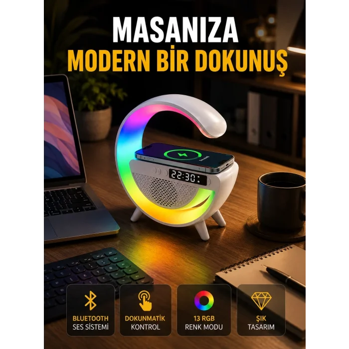 BUĞZ 13 Renk Seçenekli Kablosuz Şarj Cihazlı LED Lamba