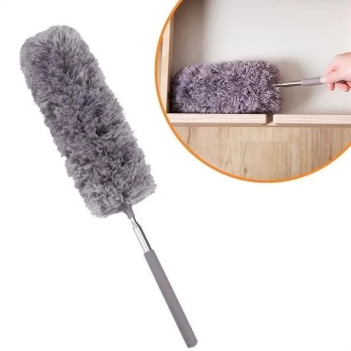  140 Cm Teleskopik Uzatılabilir Mikrofiber Yumuşak Başlıklı Gri Toz Alma Fırçası Toz Püskülü