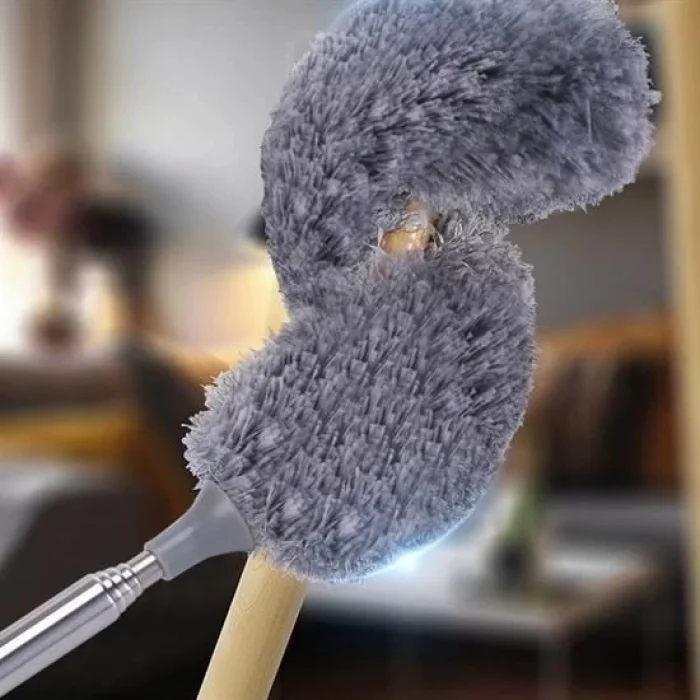  140 Cm Teleskopik Uzatılabilir Mikrofiber Yumuşak Başlıklı Gri Toz Alma Fırçası Toz Püskülü