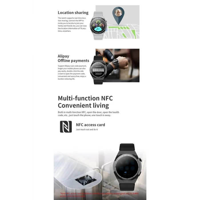 BUĞZ 1.45 Yüksek Çözünürlüklü Ekranlı NFC Özellikli Akıllı Saat, Siyah Renk Seçeneği