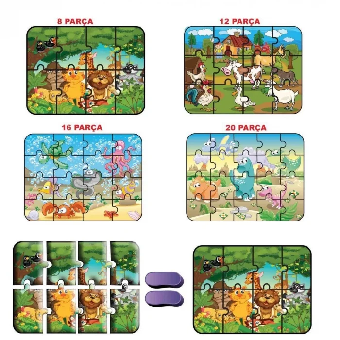 BUĞZ 1481 DıyToy Süper Renkli 4lü Puzzle - Hayvanlar / 8+12+16+24 Parça Puzzle