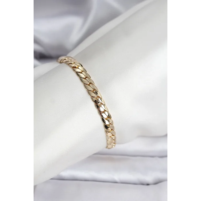 BUĞZ 14K Gold Renk Kaplama Ezme Zincir Model Kadın Bileklik
