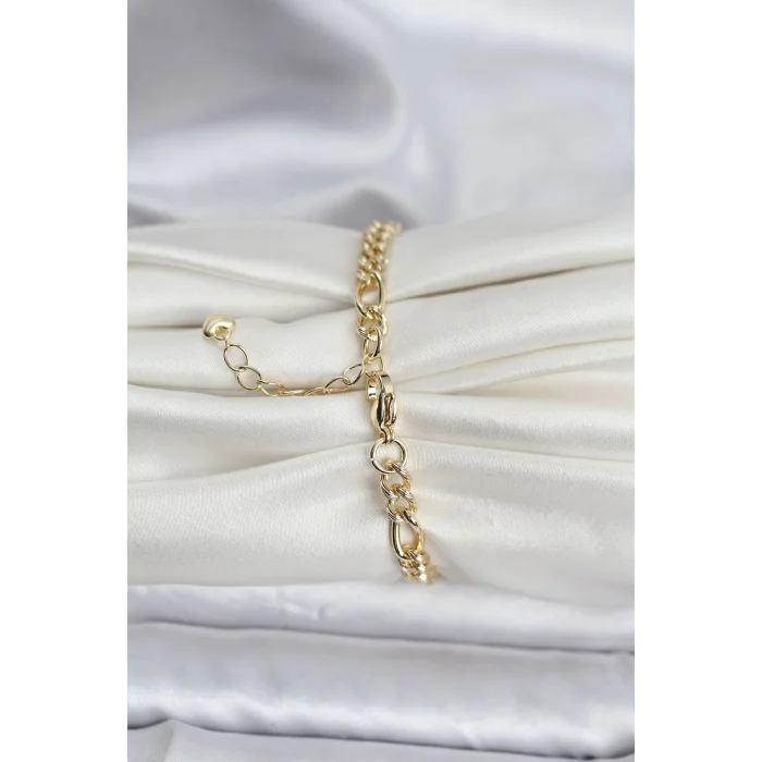 BUĞZ 14K Gold Renk Kaplama Lazerli Zincir Model CM Kadın Bileklik - BUĞZ