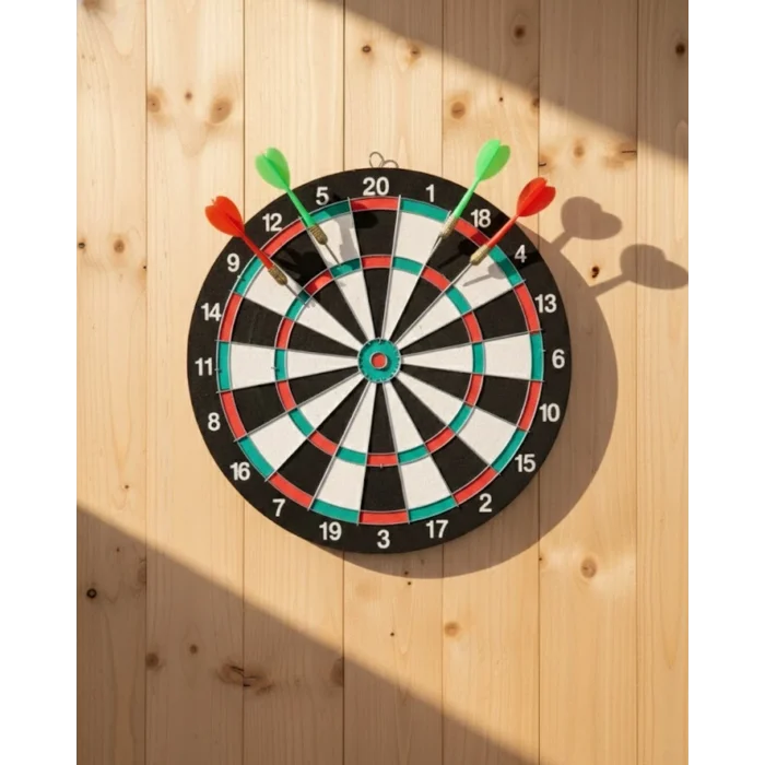BUĞZ 15 İnç Dart Tahtası 4 Metal Uçlu Dart Oku Dayanıklı Ahşap Gövde