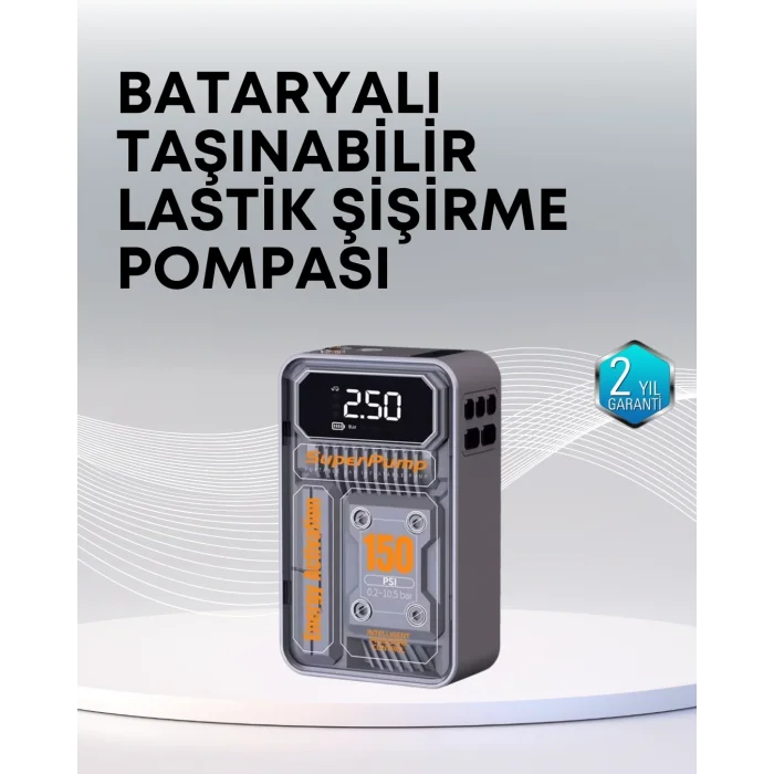  150 PSI Kablosuz Dijital Ekranlı Taşınabilir Araç Lastik Pompası