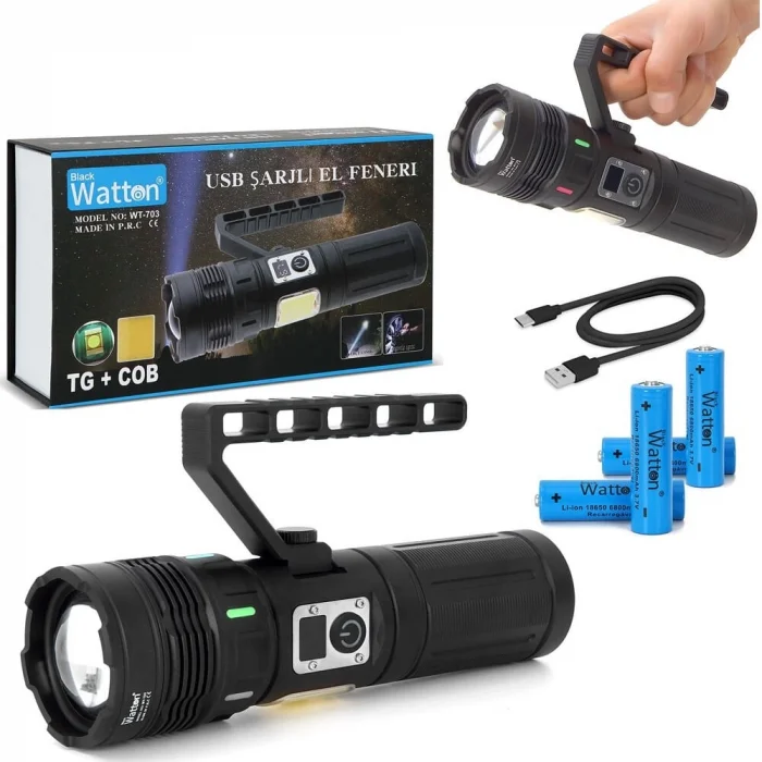 BUĞZ 15.000 Lümen TG + COB LED Şarjlı El Feneri WT-703