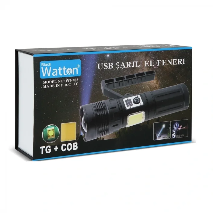BUĞZ 15.000 Lümen Tg+cob Led Şarjlı El Feneri  Wt-703