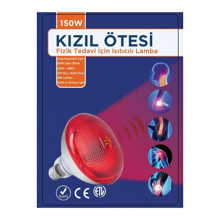 BUĞZ 150w Kızılötesi (infrared) Isıtıcılı Fizik Tedavi Lambası (Kırmızı Işık) E27 (Kalın Duy)