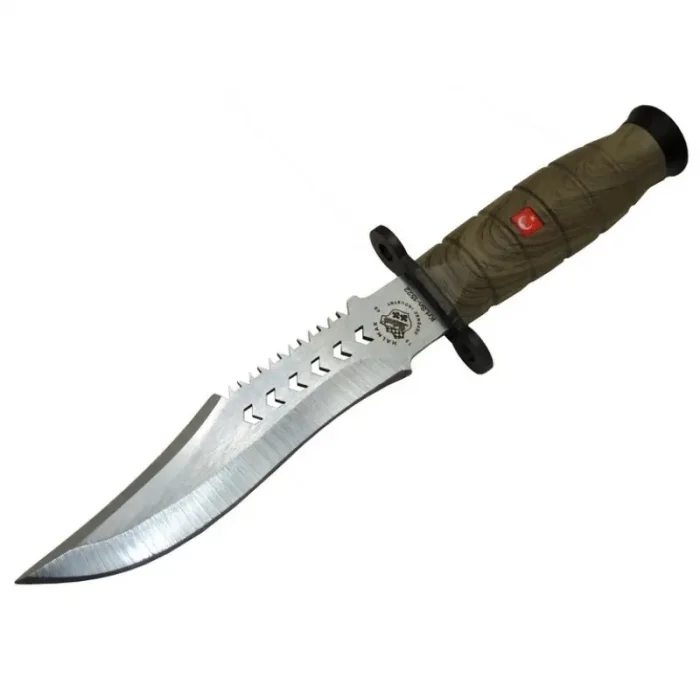 BUĞZ 1522 Haki Komando Bıçağı 30cm - Tırtıklı Sırt, Kılıflı