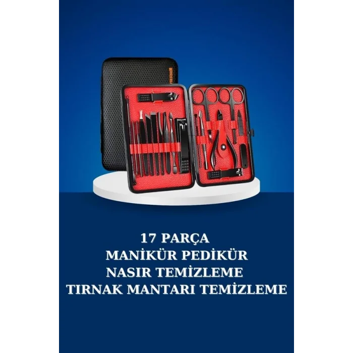 BUĞZ 17 Parça Manikür Seti Taşınabilir Özel Çantalı El ve Ayak Bakımı Tırnak Batığı Temizleme