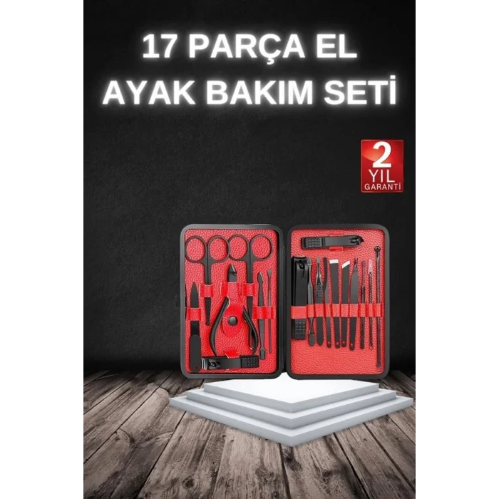BUĞZ 17 Parça Manikür Seti Taşınabilir Özel Çantalı El ve Ayak Bakımı Tırnak Batığı Temizleme