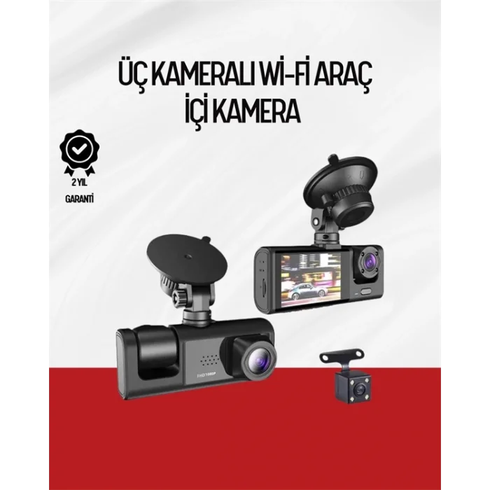  170° Geniş Açı Ön-Arka-İç Kamera Seti – Tam Kapsamlı Araç Güvenliği