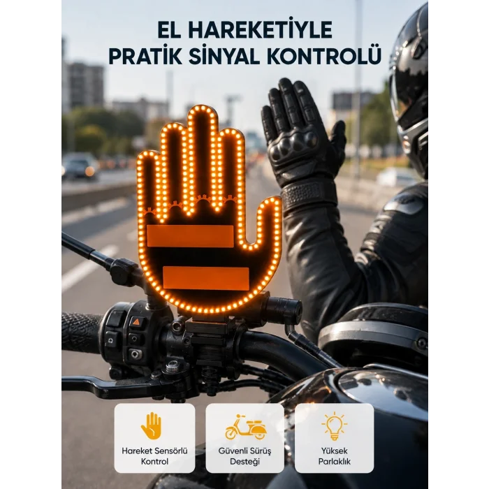 BUĞZ 176 LED Amber Renkli El Hareketiyle Kontrol Edilen Motosiklet Dönüş Sinyali