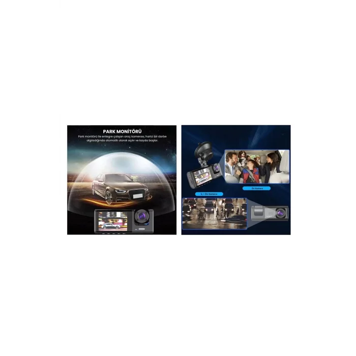  1s Wifi / App /1920p Fhd/ 170° Ultra Geniş Açı/gece Görüş/ G-sensörü 3 Kameralı Araç Kamerası(2025)
