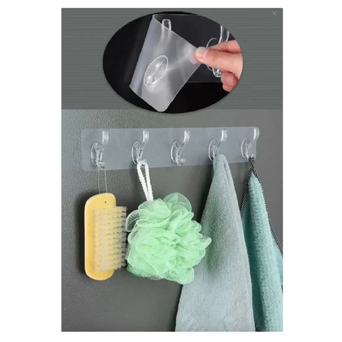BUĞZ 2 Adet Kendinden Yapışkanlı Güçlü Şeffaf 5li Askılık - Kapı Arkası Mutfak Duvar Banyo