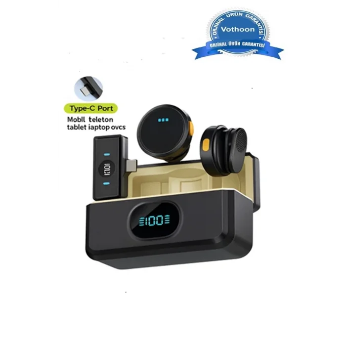 BUĞZ 2 Adet Profesyonel Kablosuz Yaka Mikrofonu Typce Uyumlu Manyetik Klipsli