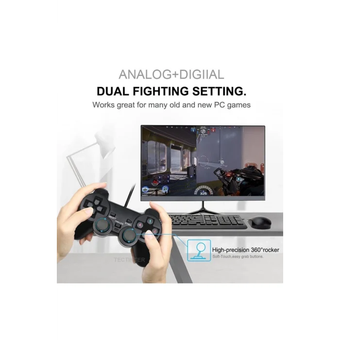 BUĞZ 2 adet siyah bluetooth bağlantılı PC uyumlu titreşimli analog joystick oyun kolu