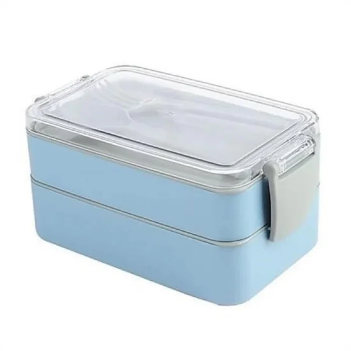  2 Bölmeli Çok Amaçlı 900 ml Kapasiteli Çatal Kaşıklı Dayanıklı Beslenme Kabı Yiyecek Kutusu - 1 Adet Stokta Olan Gönderilir