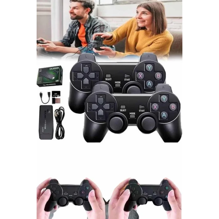  2 Kollu Kablosuz 2.4G Retro Oyunlar 4k Game Stick 3500 Oyun Atari