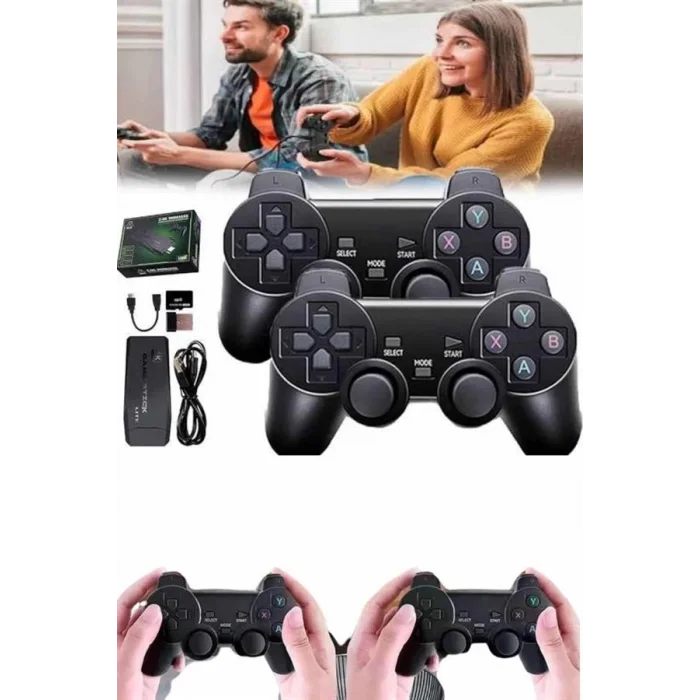  2 Kollu Kablosuz 2.4G Retro Oyunlar 4k Game Stick 3500 Oyun Atari